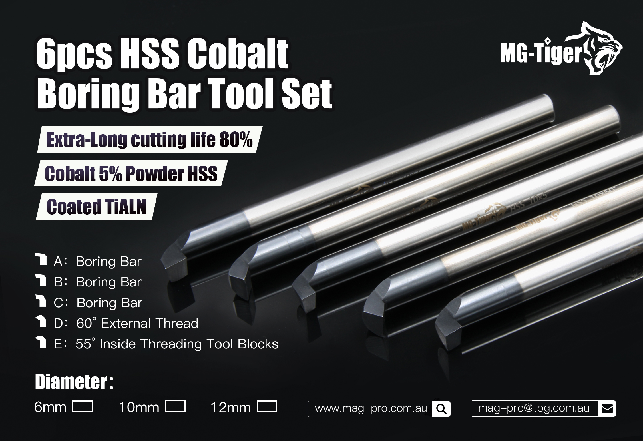6pcs HSS Cobalt Boring Bar Tool Set(6mm)