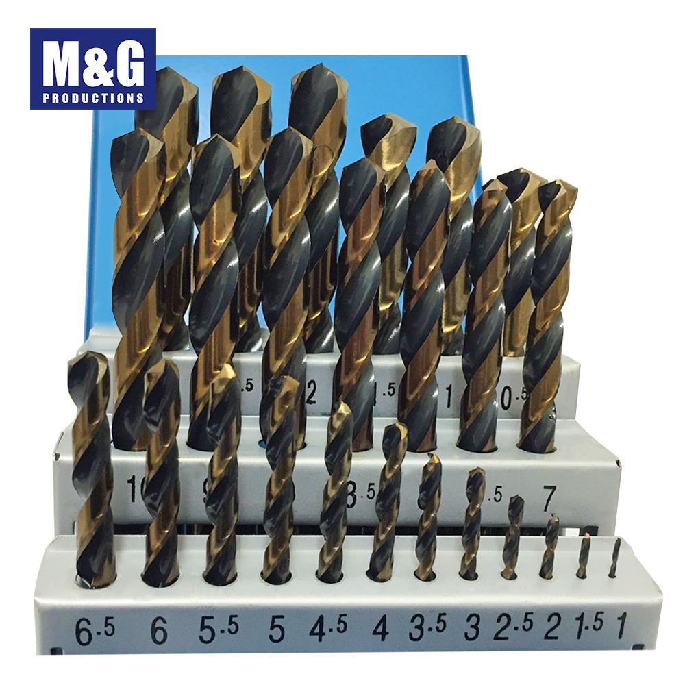 25pcs/set HSS Fully Ground Jobber Drills Black&Brown Finished,135 Deg Split Point 1-13x0.5mm