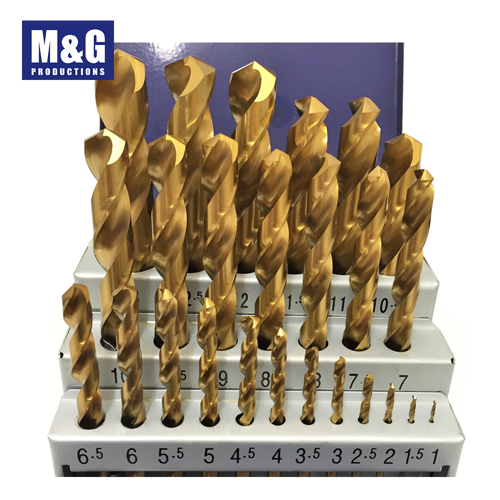 25pcs/set HSS Fully Ground Jobber Drills TiN Coating,135 Deg Split Point 1-13x0.5mm