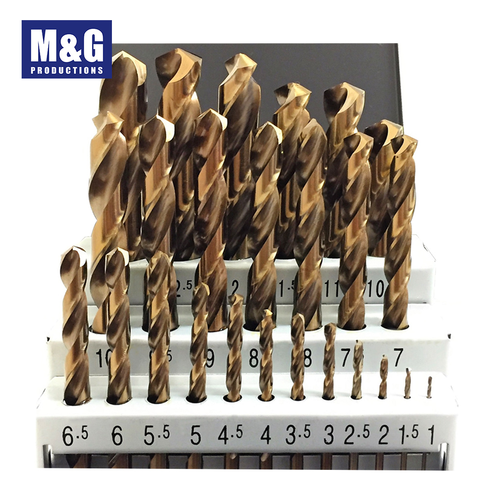 25pcs/set HSS Cobalt Fully Ground Jobber Drills Brown Finished,135 Deg Split Point 1-13x0.5mm