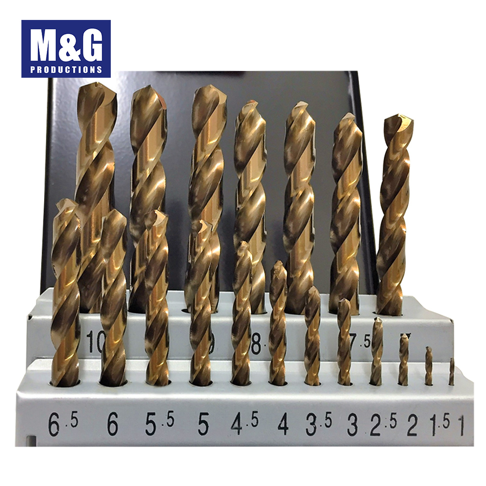 19pcs/set HSS Cobalt Fully Ground Jobber Drills Brown Finished,135 Deg Split Point 1-10x0.5mm