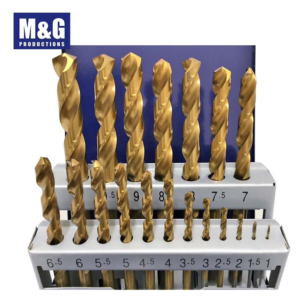 19pcs/set HSS Fully Ground Jobber Drills TiN Coating ,135 Deg Split Point 1-10x0.5mm