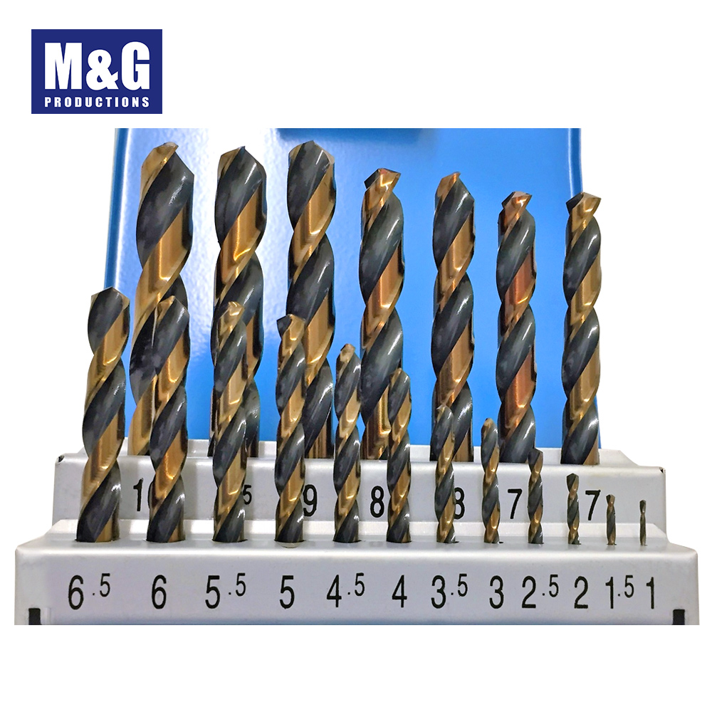 19pcs/set HSS Fully Ground Jobber Drills Black&Brown Finished,135 Deg Split Point 1-10x0.5mm